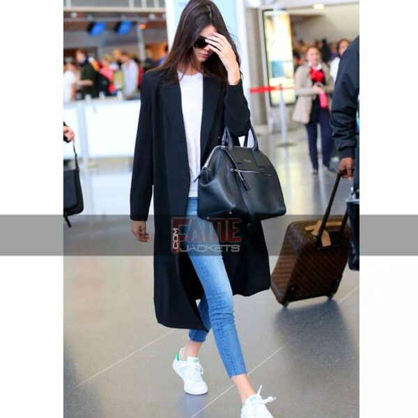 Kendall Jenner Black Wool Buttonless Womens Winter Coat