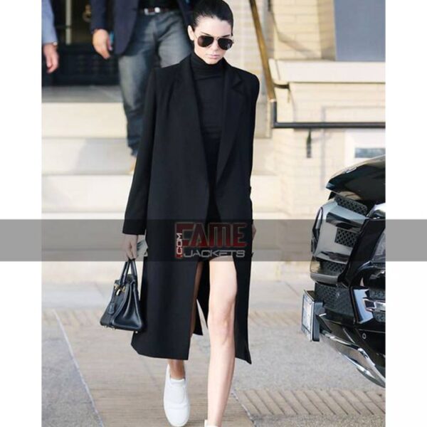 Kendall Jenner Black Wool Buttonless Women Winter Peacoat