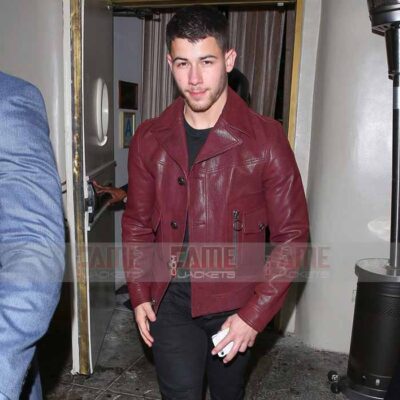 Nick Jonas Mens Vintage Red Casual Leather Jacket