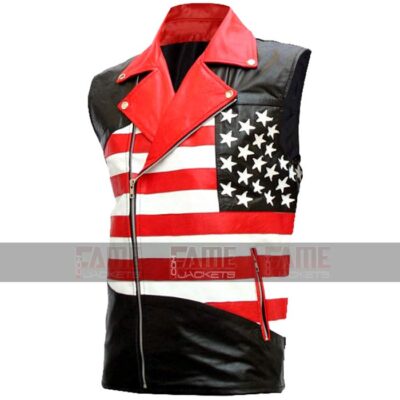 American Flag Mens Biker Leather Vest