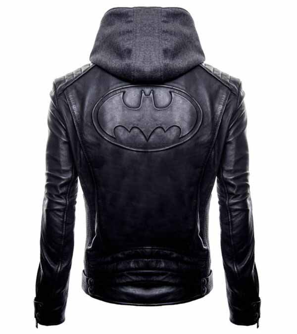 Buy Batman Logo Brando Biker Real Black Leather Hoodie at $40 off Sale