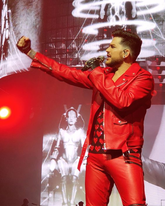 Adam Lambert Concert 2020 Red Mens Leather Jacket On sale