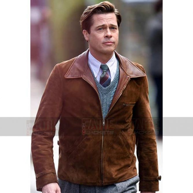 Brad Pitt Allied Genuine Brown Suede Leather Jacket On Sale - FJ