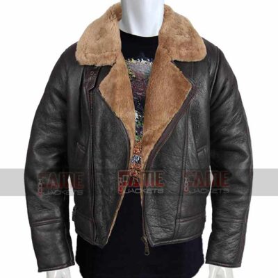 Mens B3 Real Brown Leather Shearling Bomber Jacket Online