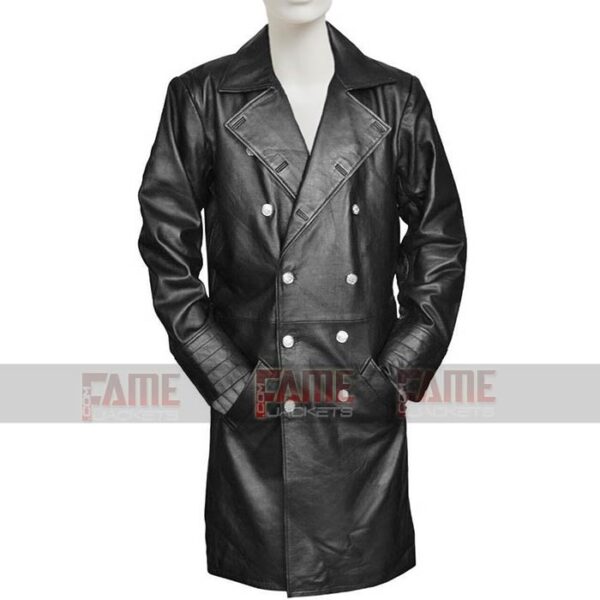 Mens Military WW2 Black Leather Winter Trench Coat On Sale