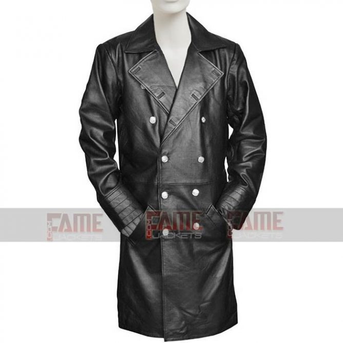 Mens Military WW2 Leather Long Overcoat - Famejackets