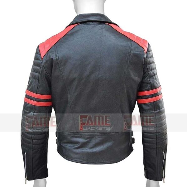 Mens Black With Red Strips Slim Fit Leather Biker Jacket Online