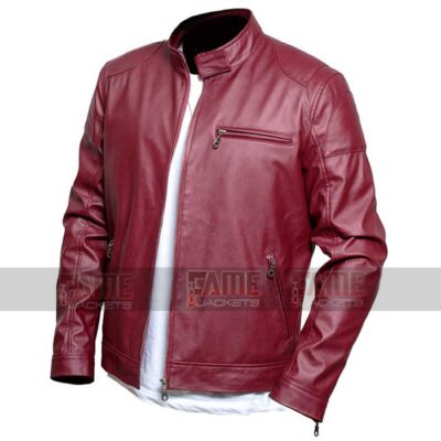 Mens Maroon Cafe Racer Real Leather Biker Jacket On Sale