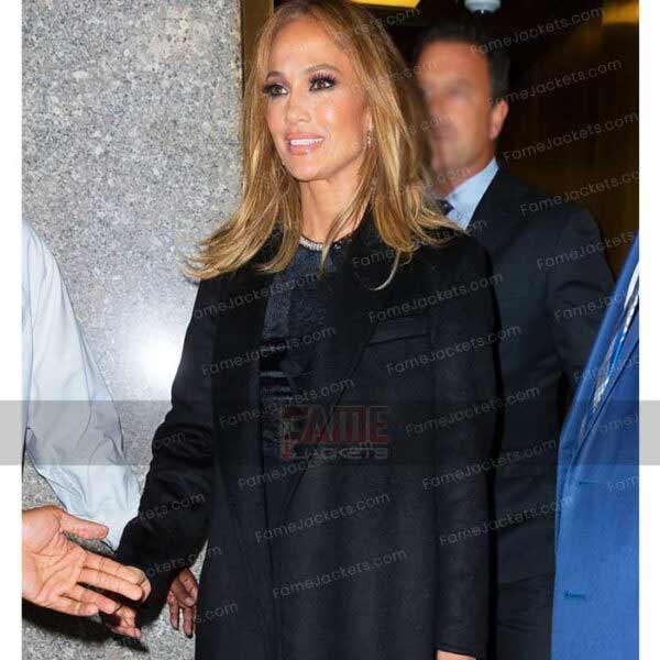 Jennifer Lopez Black Wool Winter Coat For Women On Sale