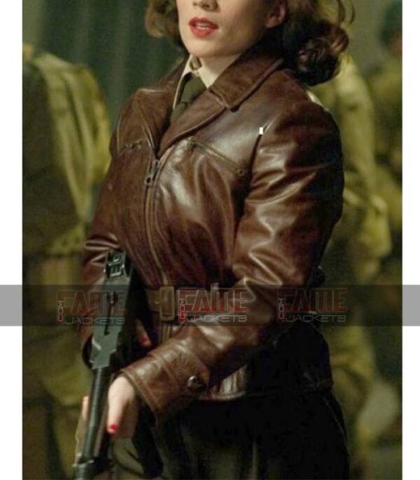 Avenger Peggy Carter Brown Distress Leather Belted Jacket For Women On Sale