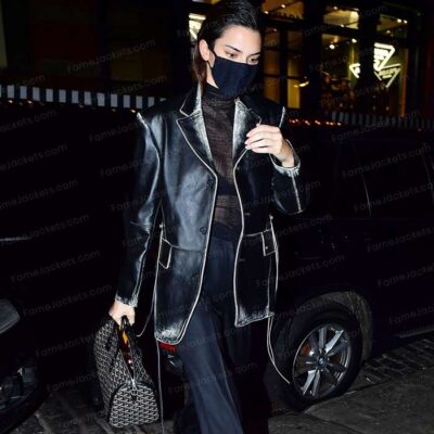 Kendall Jenner Vintage Distressed Leather Winter Coat On Sale