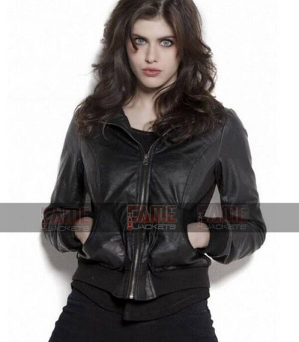 Buy Alexandra Daddario Womens Real Black Leather Jacket Online