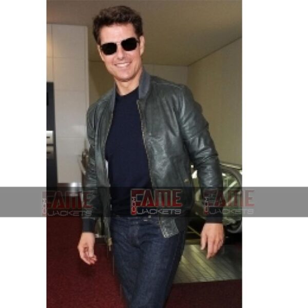 Tom Cruise Oblivion Real Grey Leather Bomber Jacket