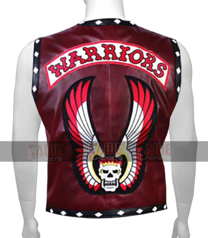 Warriors Vintage Men Leather Vest With Flaming Skull - FameJackets