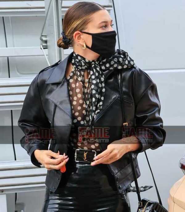 Hailey Bieber Vintage Black Sheepskin leather Women Jacket