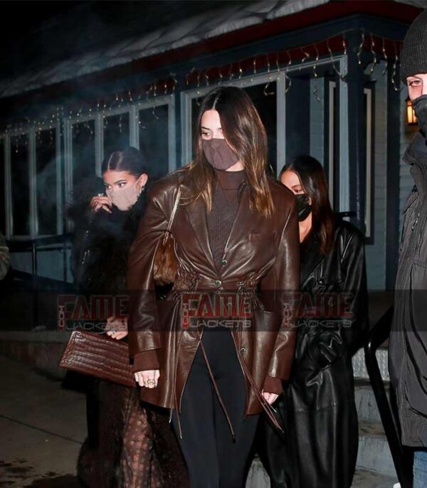 Kendall Jenner Genuine Brown Real Leather Vintage Style Winter Coat For Women On Off Price
