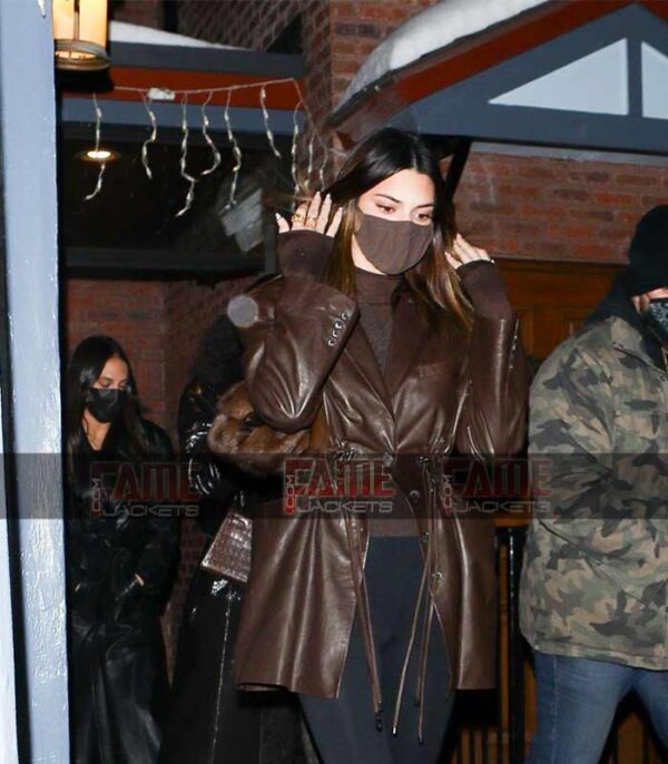 Kendall Jenner Genuine Brown Real Leather Vintage Style Winter Coat For Women Online Sale