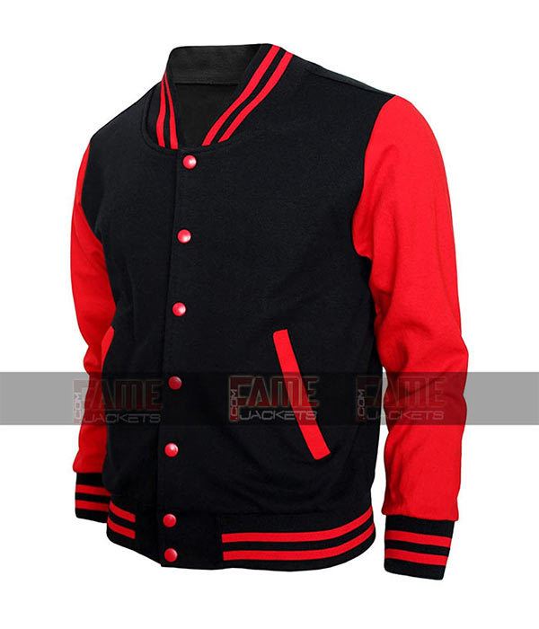 Boys High School Letterman Varsity Black And Red College Jacket