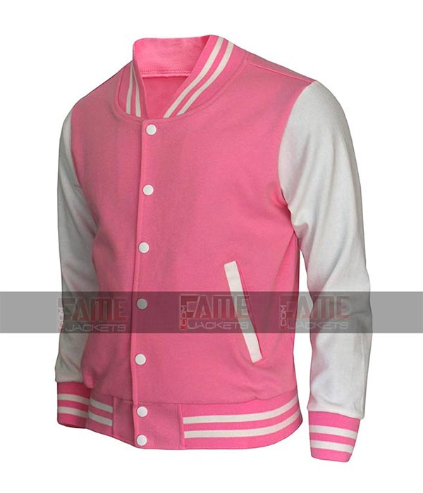 Girls High School Letterman Varsity Pink And White College Jacket
