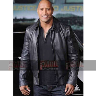 Dwayne Johnson The Rock Real Black Leather Racer Jacket