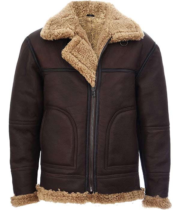 Mens Aviator WW2 Jacket With Real Fur In Brown Sheep Leather
