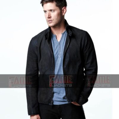 Supernatural Dean Winchester Jensen Ackles Mens Black Leather Cafe Racer Jacket