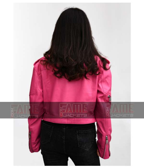 Womens Hot Pink Street Style Leather Jacket