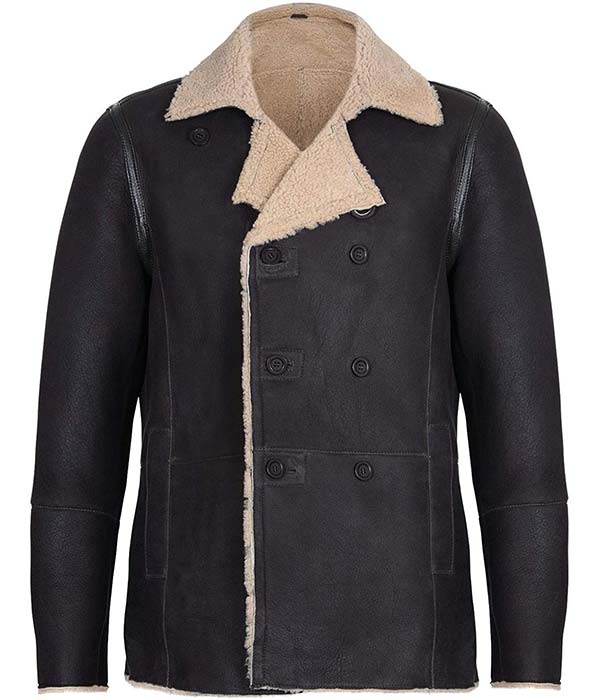 Mens Mid Length Winter Coats Real Sheep Leather With Real Fur On Sale