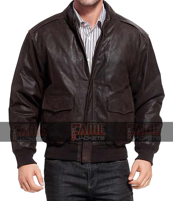Mens Casual Leather Flight Bomber Jacket In Vintage Style