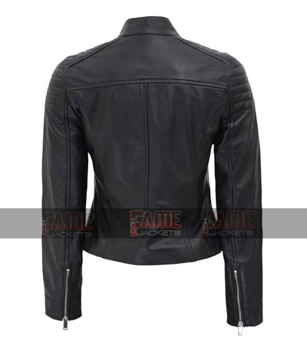 Women Black Sheep Leather Slim Fit Biker Jacket