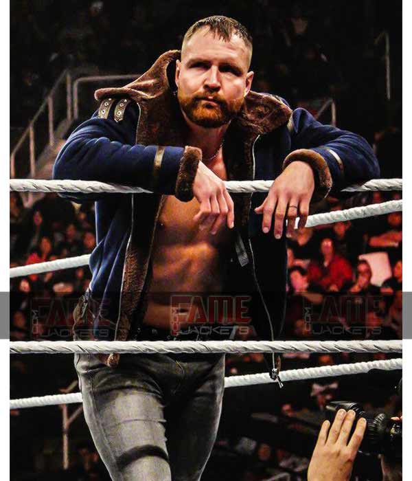 AEW Dean Ambrose Blue Suede Leather Real Fur Shearling Winter Jacket