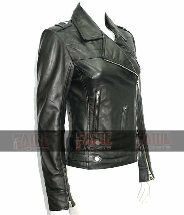 Womens New Style Vintage Black Leather Motorcycle Jacket
