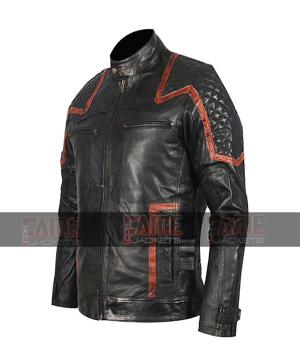 Mens Retro Black Vintage Quilted Cafe Racer Leather Jacket On Sale