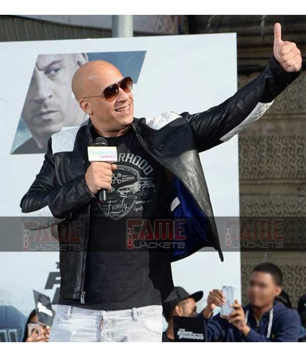 Vin Diesel Real Black White Retro Moto Leather Jacket