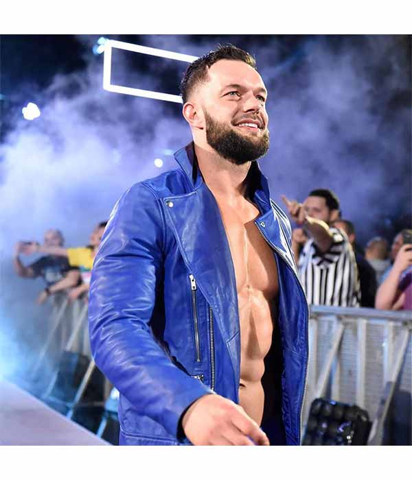 WWE Finn Balor Blue Moto Leather Jacket For Men