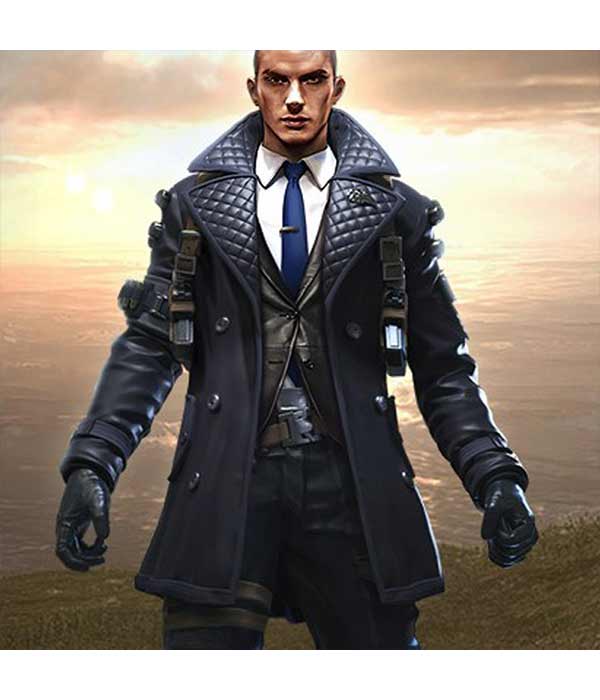 Garena Free Fire Video Game Rafael Quilted Black Leather Pea Coat