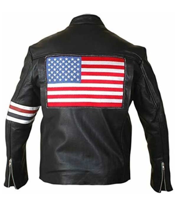 Mens American Flag Biker Leather Jacket For Men
