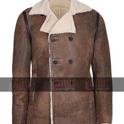 Mens Shearling Coat In Real Sheepskin Leather With Faux Fur