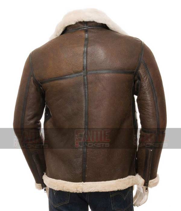 Mens Flight Jacket In Real Cowhide Leather With Faux Fur