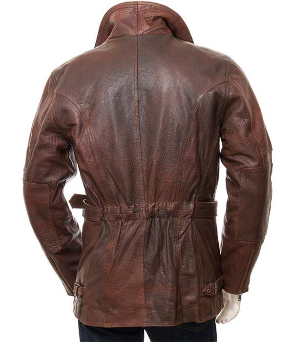 Unisex Brown Cow Leather Long Winter Jacket For Men