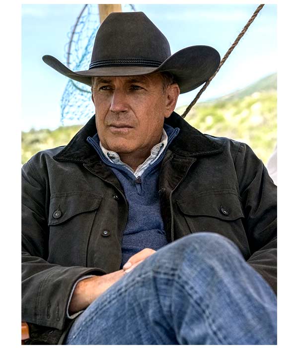 Shop John Dutton Jacket In Black Cotton Yellowstone Season 2