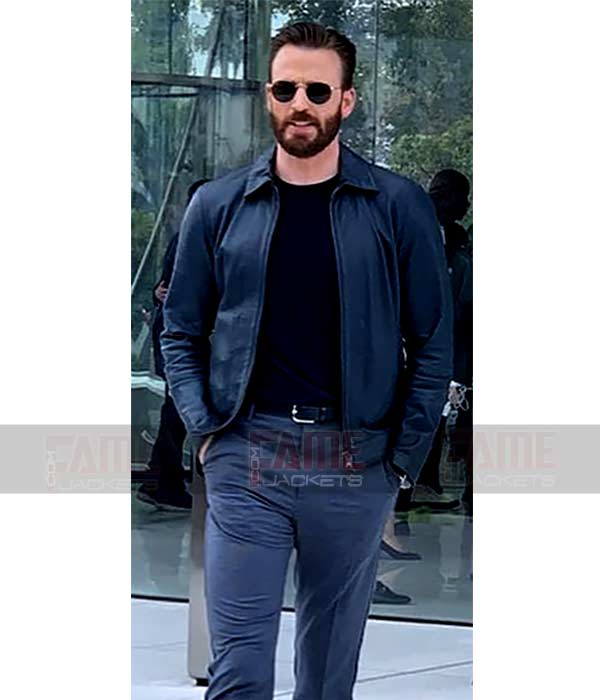 Chris Evans Black Leather Casual Jacket