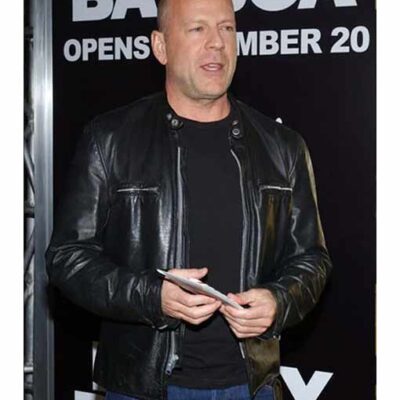 Get Bruce Willis Black Leather Jacket from Rocky Balboa Premiere