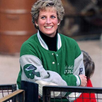 Princess Diana Philadelphia Eagles Green and White Varsity Jacket