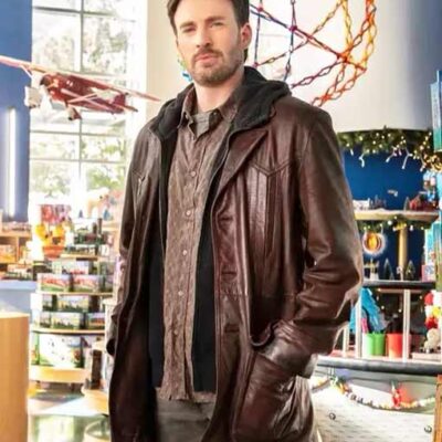 Chris Evans Brown Leather Long Coat from Red One 2024 Online