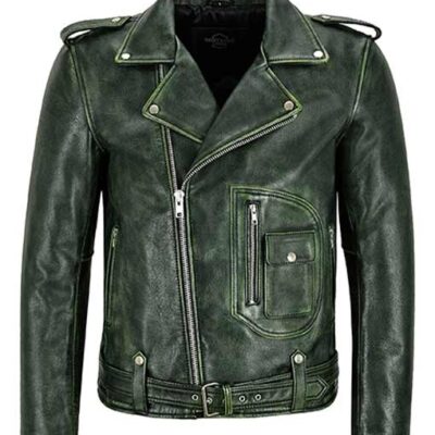 Marlon Brando Style Green Motorcycle Leather Jacket For Men