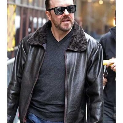 Ricky Gervais Black Leather Jacket from Movie After Life