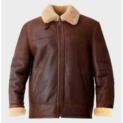 Brown Shearling Aviator Leather Jacket for Men