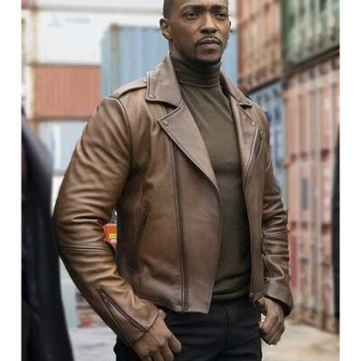 Anthony Mackie as Sam Wilson Brown Leather Jacket from The Falcon and the Winter Soldier