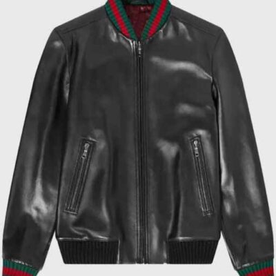 Men Red Green Italian Colors Black Genuine Leather Jacket